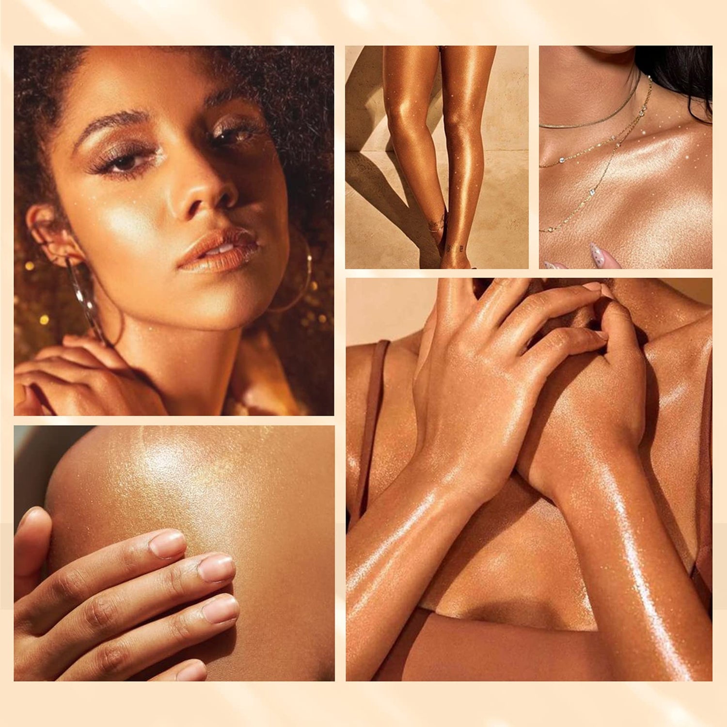 Gold Silk Body Oil ingrediënten collage – vegan dierproefvrije formule voor stralende huid – ElleCera